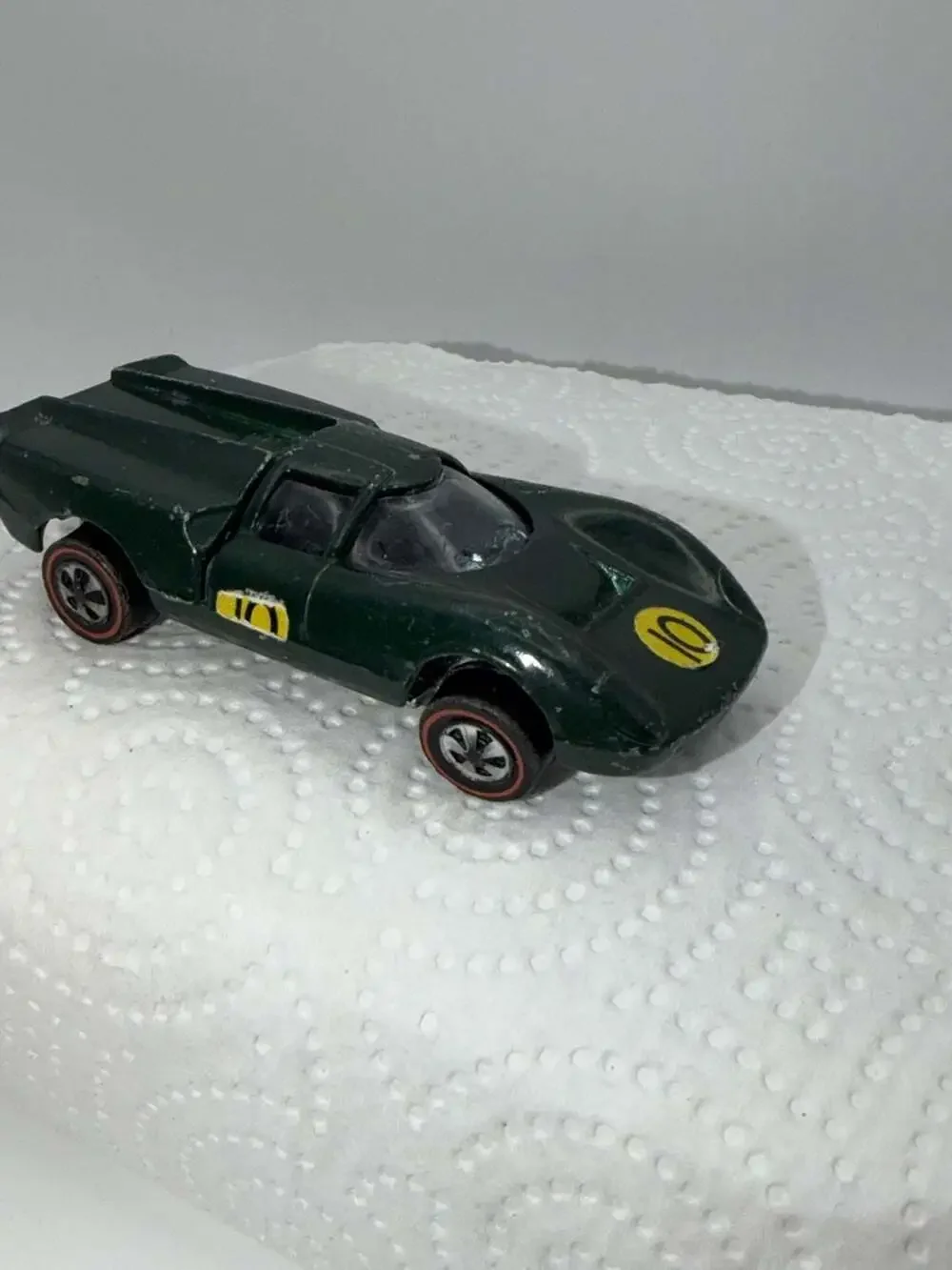 Vintage 1968 Hot Wheels Redline Lola GT-70 Dark Green Enamel Open-Engine Diecast